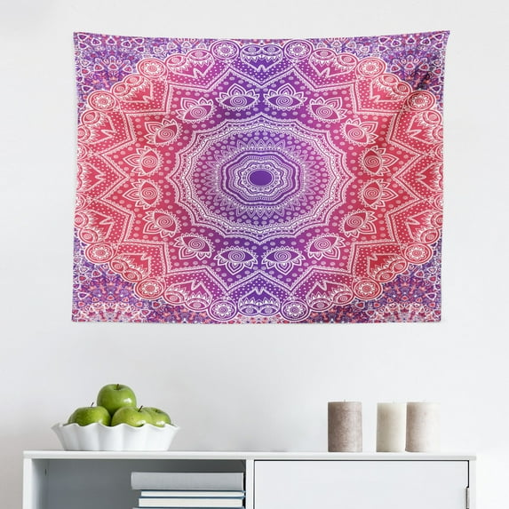 Mandala Tapestry, Hippie Ombre Style Print Infinity and Harmony Culture Inspired Pattern, Fabric Wall Hanging Decor for Bedroom Living Room Dorm, 2 Sizes, Ruby Royal Blue, by Ambesonne