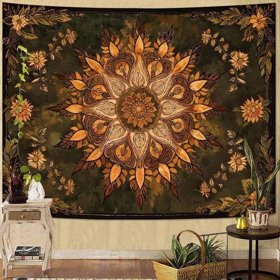 Mandala Tapestry, Vintage Boho Floral Wall Tapestries, Aesthetic Bohemian Decor for Living Room Bedroom, Retro Green Art 4460 inches