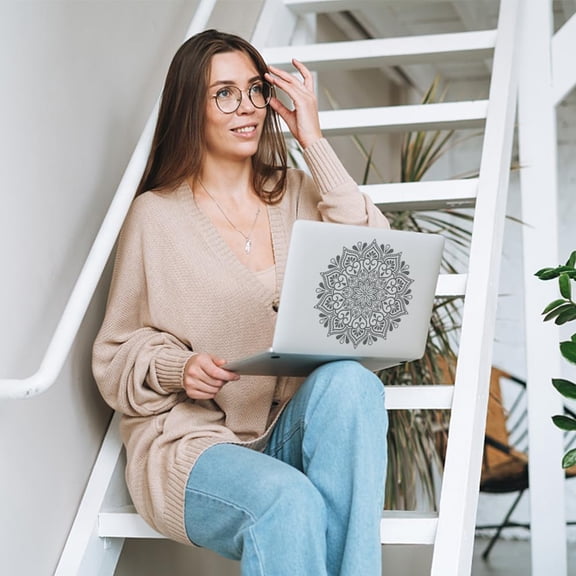 Mandala Theme Laptop Decals Black Mandala Computer Sticker Self-Adhesive Minimalist Mandala Tablet PC Decor Sticker for DIY Notebook Laptop Luggage Fridge Decoration