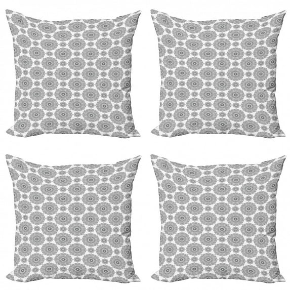 Ambesonne Mandala Throw Pillow Cover 4 Pack, Eastern Petals and Leaves, 18", Black and White