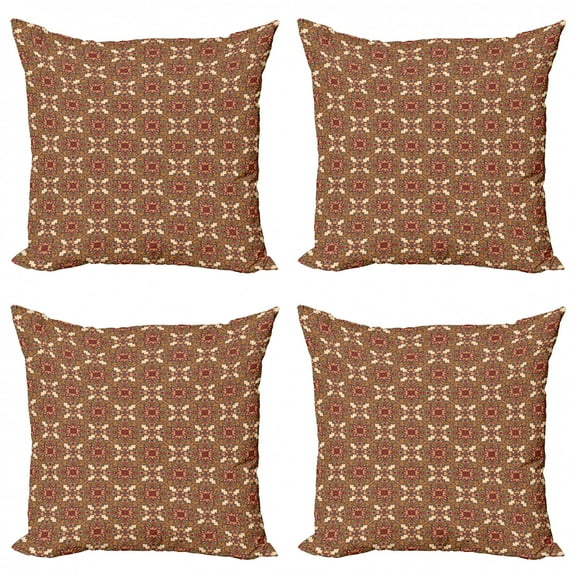 Ambesonne Mandala Throw Pillow Cover 4 Pack, Flora Leaves, 24", Pale Orange Dark Coral