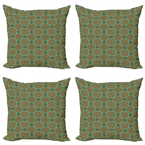 Ambesonne Mandala Throw Pillow Cover 4 Pack, Oriental Swirls, 24", Multicolor