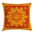 thumbnail image 1 of Mandala Throw Pillow Cushion Cover, Oriental Round and Square Pointy Sacred Mongol Traditional Symbol, Decorative Square Accent Pillow Case, 16" X 16", Earth Yellow and Vermillion, by Ambesonne, 1 of 2