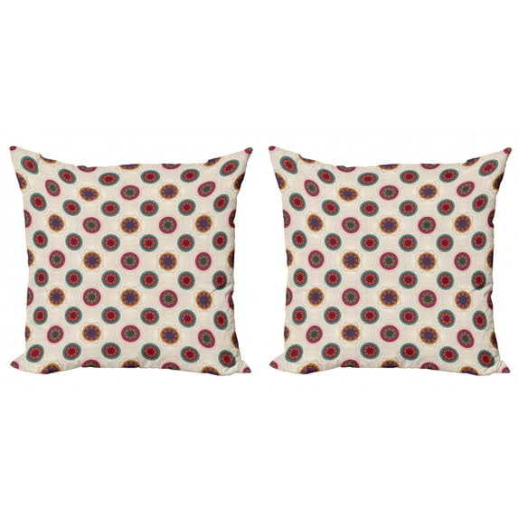 Mandala Throw Pillow Cushion Cover Pack of 2, Abstract Floral Ornaments in Lively Colors Bohemian Style Eastern Motifs, Zippered Double-Side Digital Print, 4 Sizes, Multicolor, by Ambesonne