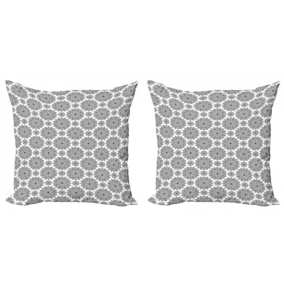 Ambesonne Mandala Throw Pillow Cover 2 Pack, Monochrome Floral Ethnic, 16", Black White