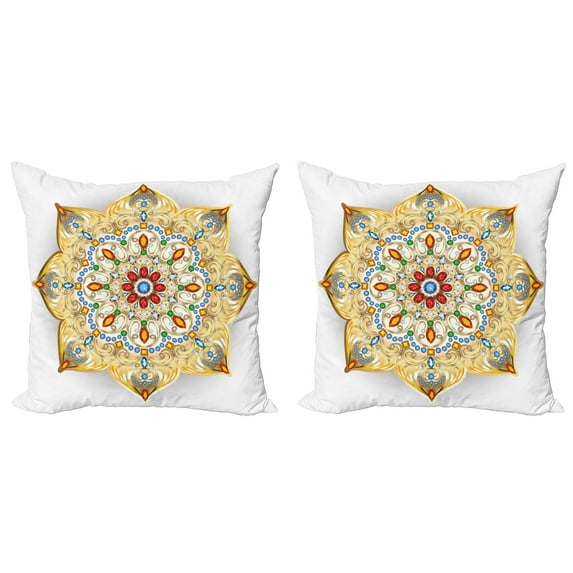 Ambesonne Mandala Throw Pillow Cover 2 Pack, Lively Colorful, 24", Multicolor