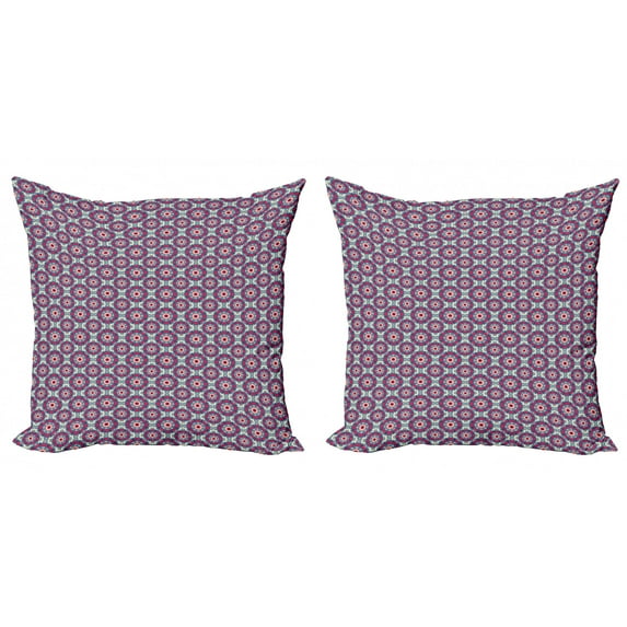 Mandala Throw Pillow Cushion Cover Pack of 2, Creative Pattern with Colorful Round with Culture Origins Repetition, Zippered Double-Side Digital Print, 4 Sizes, Magenta Beige and Blue, by Ambesonne