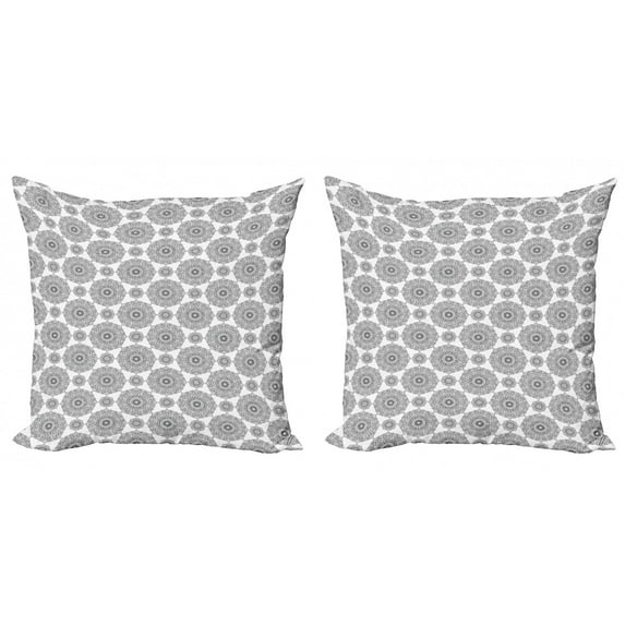 Ambesonne Mandala Throw Pillow Cover 2 Pack, Eastern Petals and Leaves, 24", Black and White
