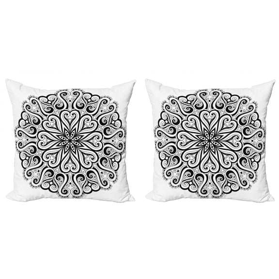 Ambesonne Mandala Throw Pillow Cover 2 Pack, Eastern Cosmos, 18", Black White