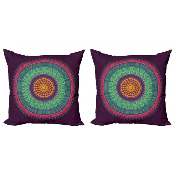 Ambesonne Mandala Throw Pillow Cover 2 Pack, Curls and Petals Oriental, 16", Multicolor