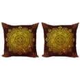 thumbnail image 1 of Ambesonne Mandala Throw Pillow Cover 2 Pack, Oriental Snowflake Art, 20", Yellow Brown, 1 of 2