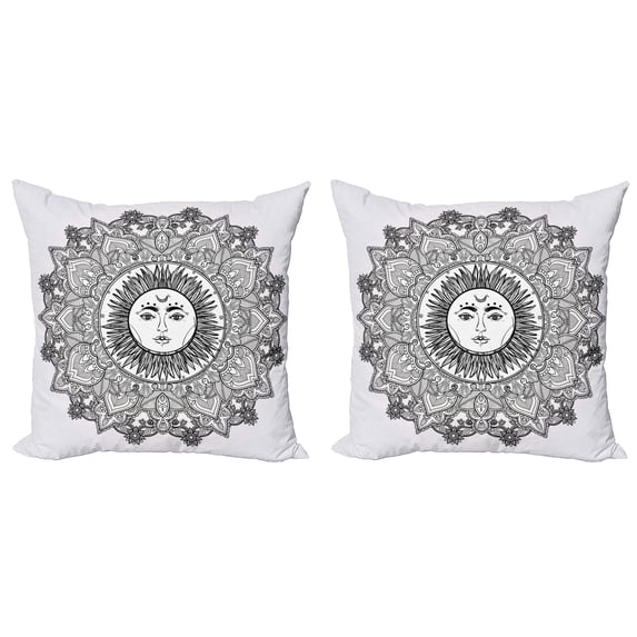 Ambesonne Black White Throw Pillow Cover 2 Pack, Mandala Boho Floral, 18", White and Black