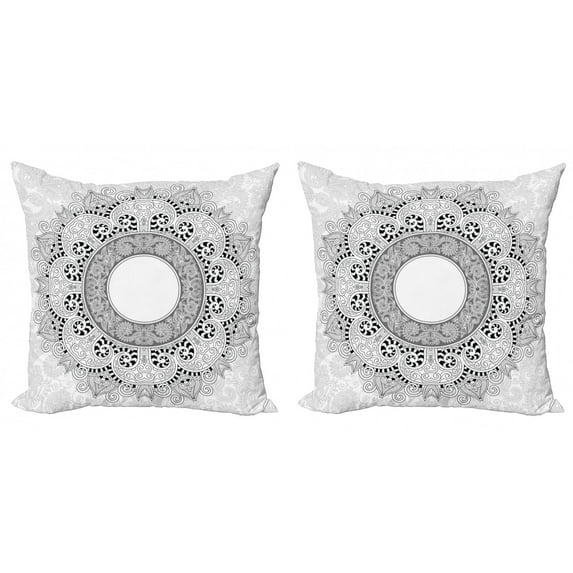 Ambesonne Mandala Throw Pillow Cover 2 Pack, Lace Like Detailed Motif, 24", Black and White