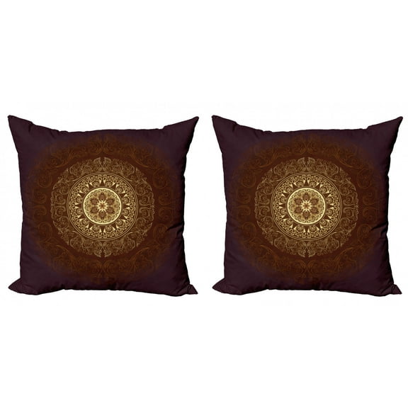 Ambesonne Mandala Throw Pillow Cover 2 Pack, Spiritiual Culture, 18", Chestnut Brown Yellow