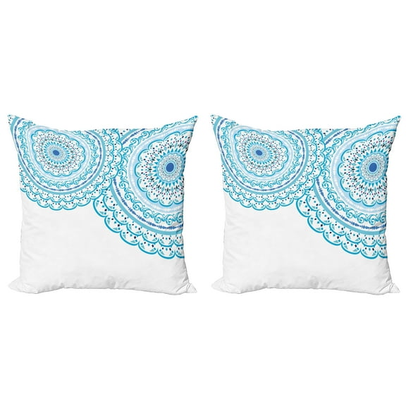 Ambesonne Mandala Throw Pillow Cover 2 Pack, Wedding Invitation Lace, 20", Sky Blue Pale Blue