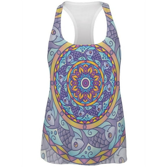 Mandala Trippy Stained Glass Fish All Over Womens Work Out Tank Top Multi SM
