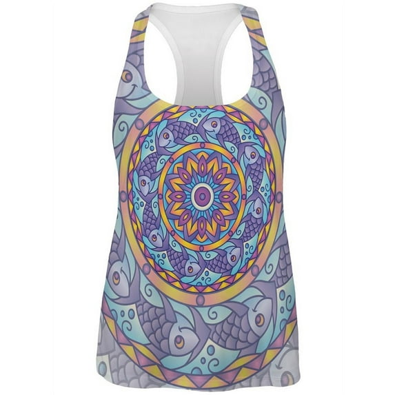 Mandala Trippy Stained Glass Fish All Over Womens Work Out Tank Top Multi X-LG