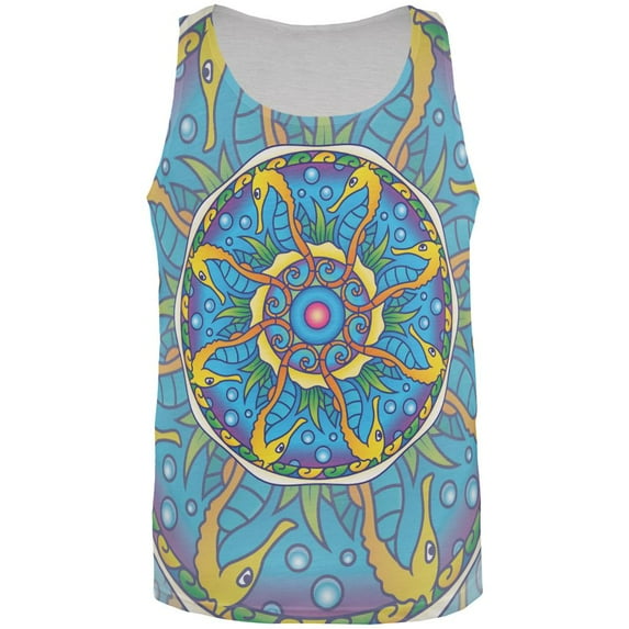 Mandala Trippy Stained Glass Seahorse All Over Mens Tank Top Multi SM