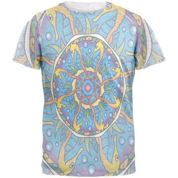 Mandala Trippy Stained Glass Seahorse Mens T Shirt Heather White SM