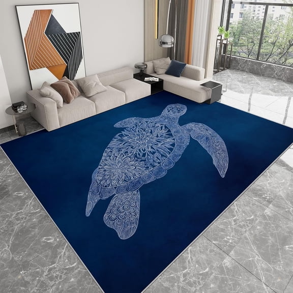 Mandala Turtle Area Rugs, Abstract Animal Mandala Turtle Carpet, Washable Non Slip Low Pile Soft Rug for Living Room Bedroom Entryway Decor Mat 5x8ft
