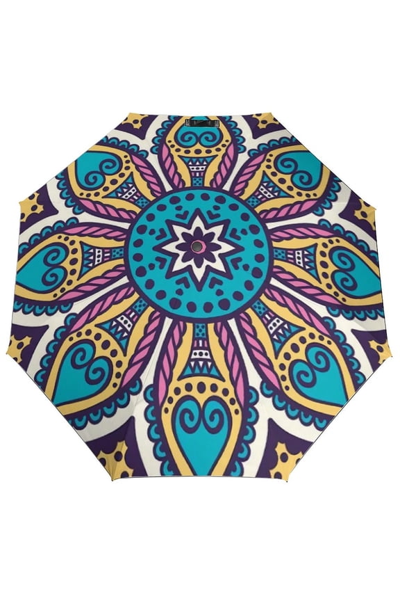 Mandala Umbrella for Rain - Portable, Double Layer Automatic Folding Umbrella UV Protection for Rain Car Travel Outdoor Men Women