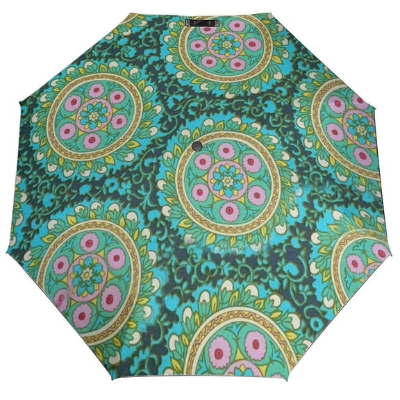Mandala Umbrella for Rain - Portable, Double Layer Automatic Folding Umbrella UV Protection for Rain Car Travel Outdoor Men Women