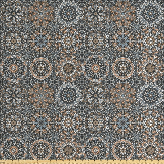 Ambesonne Mandala Fabric by the Yard Upholstery, Ethnic Mosaic in Cold Tones, 3 Yards, Multicolor