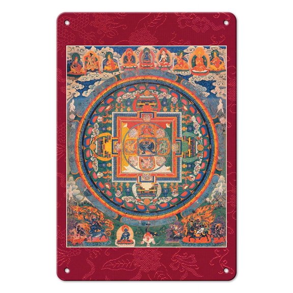 Mandala of the Vajrabhairava - Buddhist Tantric Deity - Vintage Tibetan Thangka Buddhist Painting - Tibet, 19th Century - 8 x 12 inch Vintage Metal Tin Sign