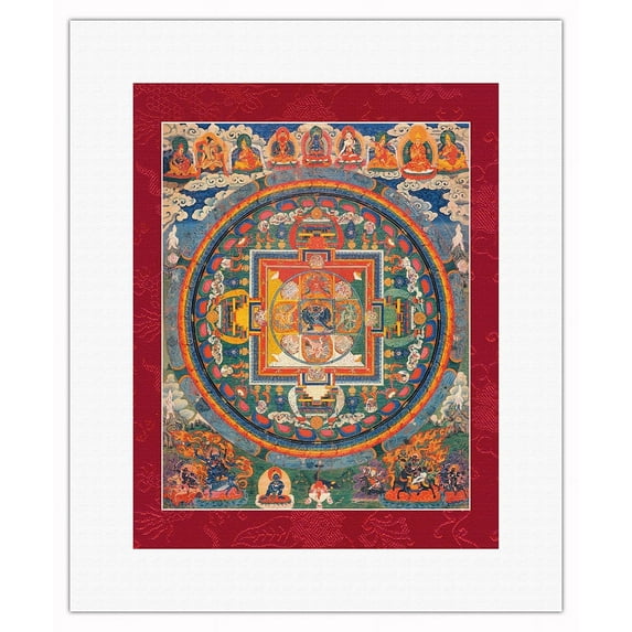 Mandala of the Vajrabhairava - Buddhist Tantric Deity - Vintage Tibetan Thangka Buddhist Painting - Tibet, 19th Century - Fine Art Rolled Canvas Print 11in x 14in