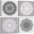 thumbnail image 1 of Mandala Wall Art Boho Lotus Flower Canvas Zen Decor 4 Piece Set, Grey Moroccan Prints Picture Spa Bathroom Decoration 12x12" Abstract Black and White Floral Painting Artwork for Living Room Bedroom, 1 of 6