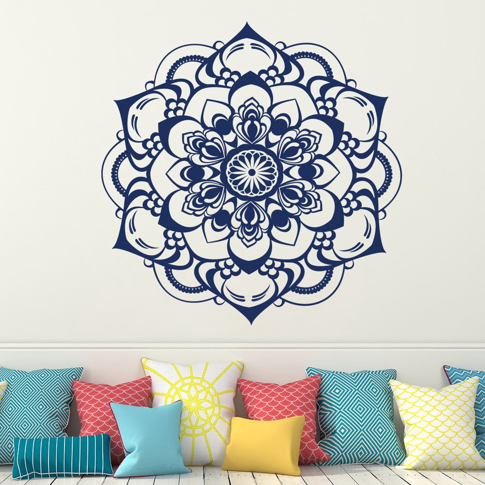 White Sri Yantra Mandala Wall Decal - Removable PVC Sticker For Home Decor, Bedroom, Living Room (44x44cm)