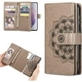 thumbnail image 1 of Mandala Wallet Case for Samsung Galaxy S21 Ultra 5G,Detachable 2 in 1 PU Leather Flip Case with Magnetic Button Lanyard (9Card Slots+3Pockets+1Driver's License Pocket)-Grey, 1 of 13