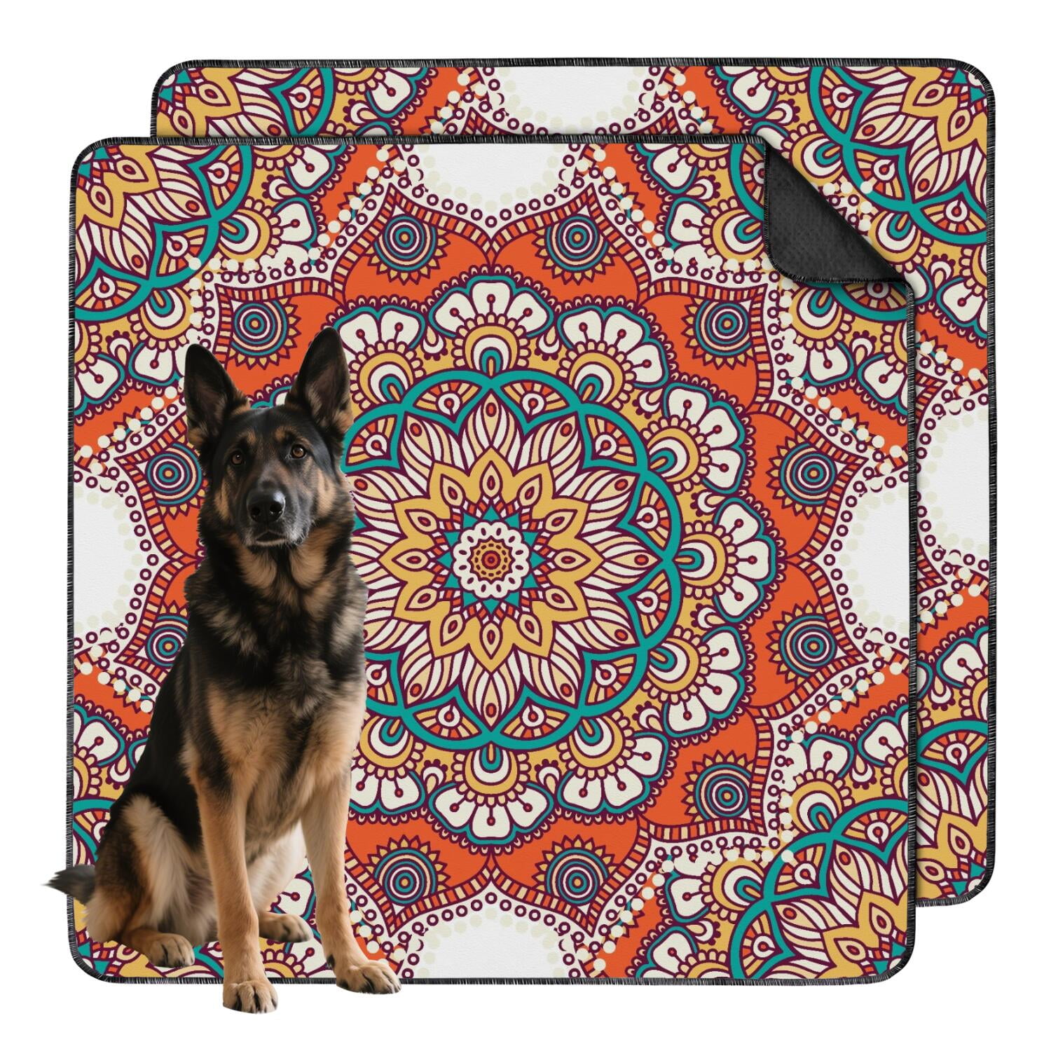 Mandala Washable Dog Pee Pads 48" x48", Reusable Potty Training Pads with Non-Slip Backing, for Indoor Use on Tile, Wood and Laminate Floors.