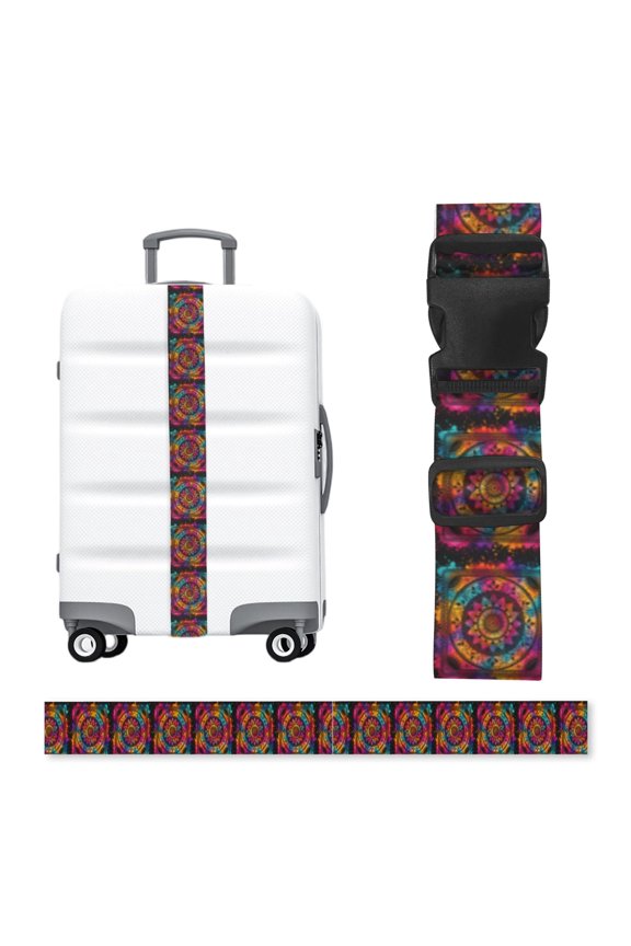 Mandala Watercolor Splash Art Adjustable Luggage Strap, 2-Inch Wide Heavy-Duty Suitcase Belt, Buckle Travel Bag Securing Band