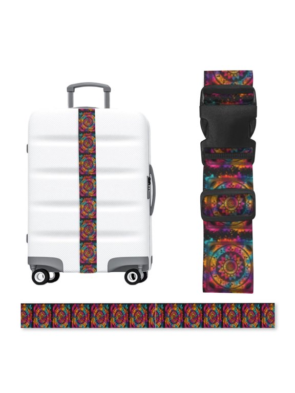 Mandala Watercolor Splash Art Adjustable Luggage Strap, 2-Inch Wide Heavy-Duty Suitcase Belt, Buckle Travel Bag Securing Band