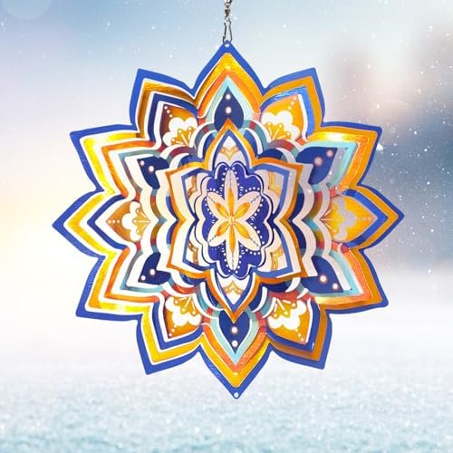 Mandala Wind Spinner - Starry Sky Design | 12-Inch Laser Cut Stainless Steel, Rustproof 3D Kinetic Hanging Wind Sculptures & Spinners for Indoor/Outdoor Garden Decor & Yard Art | Worth Gift