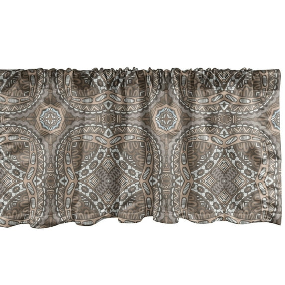 Ambesonne Mandala Valance Pack of 2, Bohemian Earth Tones Tribal, 54"X12", Umber Taupe and Tan