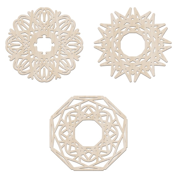 Mandala Wooden Wall Art Set of 3, Culture Themed Ornament Oriental Art, Birch Wood Plywood Rustic Wall Art Accent for Hallway Bedroom Living Room and Offices, 11,4" X 11,4" X 0.1", by Ambesonne