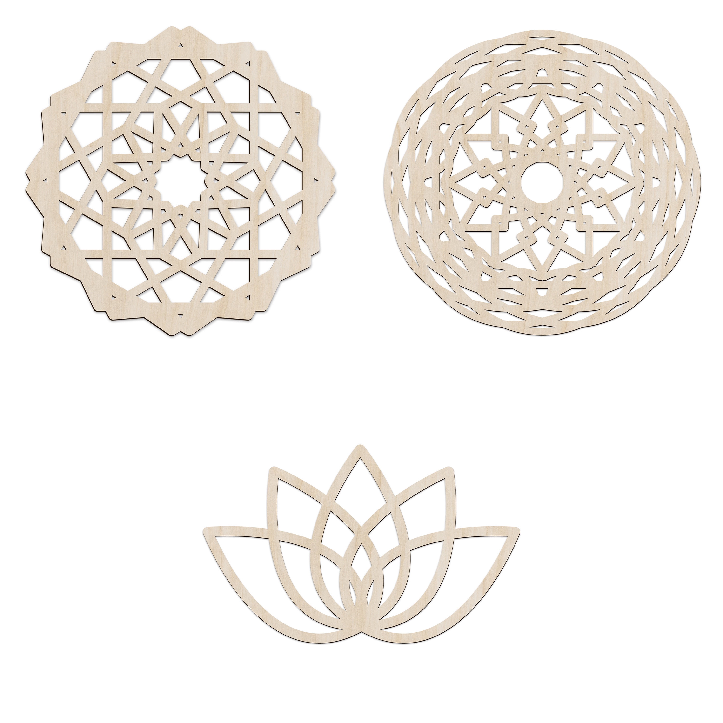 Mandala Wooden Wall Art Set of 3, Lotus Zentangle Medallion Boho Look ...