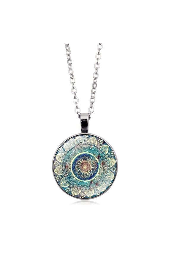 Mandala Yoga Time Gemstone Necklace Fashion Glass Pendant Necklace