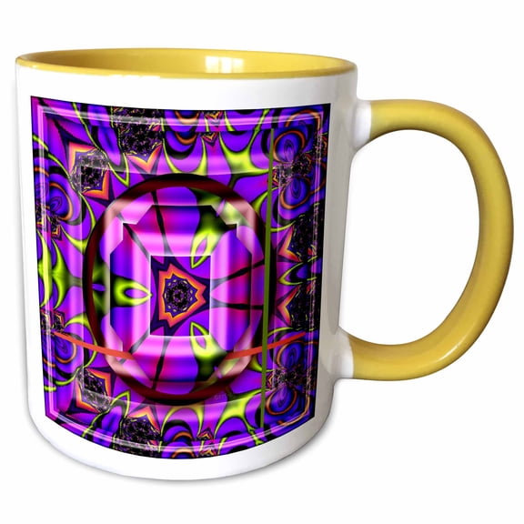 3drose, Mandala Zen Innerbalance Harmony Blue Green Pink Peace Energy Glowing Chakra Meditation Newage, 11oz Two-tone Yellow Mug