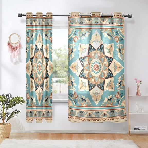Mandala and Boho Pattern Blackout Curtains Thermal Insulation 63 inch Grommet for Bedroom Living Room Bathroom Kitchen Windows 2 Pack