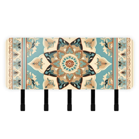Mandala and Boho Pattern Mail Holder Organizer Wall Mount with Shelf Key Holder Key Rack with 5 Key Hooks for Wall Decorative