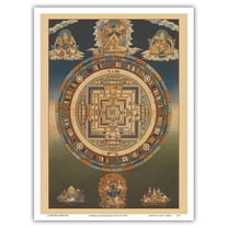 Mandala of Kalachakra (Cycle of Time) - Vintage Tibetan Thangka Buddhist Painting - Master Art Print (Unframed) 9in x 12in