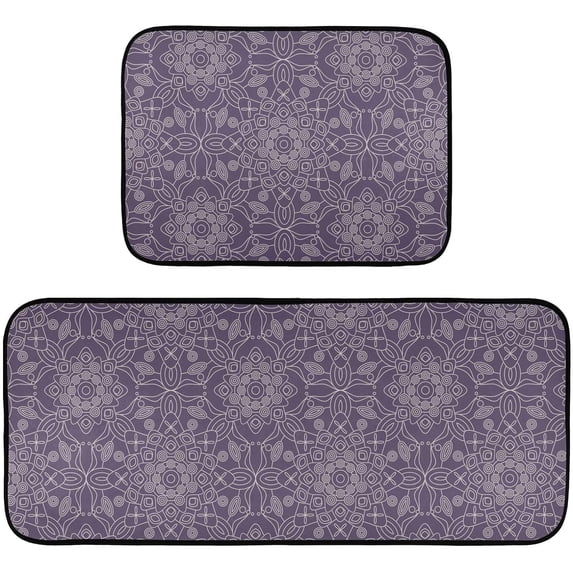 Mandala on Purple Kitchen Rug Mats 2PCS Non Slip 47" x 20" + 28" x 20" Kitchen Carpet Floor Mat Hallway Rugs Anti Fatigue Doormat Home Decor