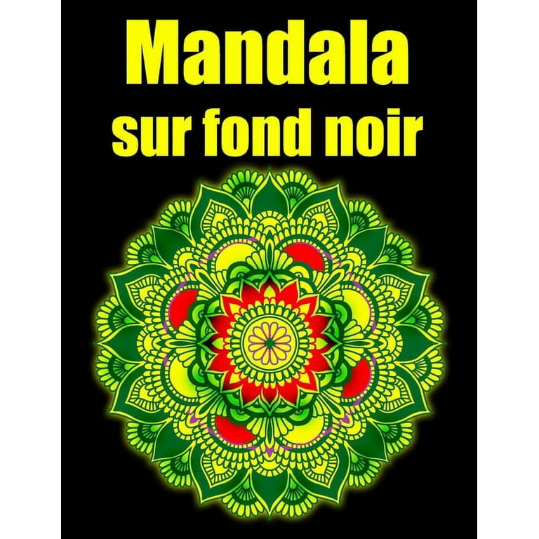 Mandala sur fond noir de nuit coloriage adulte anti-stress: fleurs