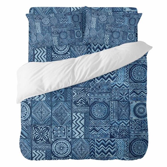 Mandalas Bedding Duvet Cover Set Queen Size 4 Pieces, Boho Vintage Tribal Floral Plaid Traditional Symbol Bedding Set with Zipper Closure, 1 Comforter Cover 90x90 Inches 1 Flat Sheet & 2 Pillow Cases