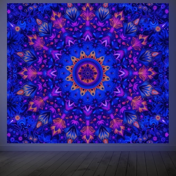 Mandalas Blacklight Tapestry Glow in the Dark Tapestry UV Reactive Multicolor Mandalas Wall Hanging 5951 Inch with Hook Self