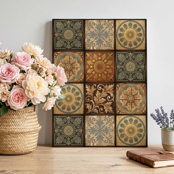 Mandalas Canvas Wall Art for Living Room, Geometric Mediterranean Moroccan Boho Eclectic Block Poster Print Painting for Lounge Sofa Zone Office Home Decoration Wall Pictures Prepare To Hang 18"x24"