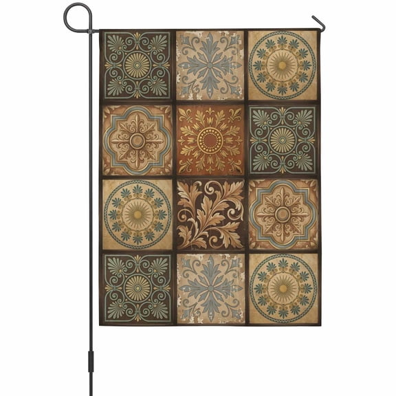 Mandalas Garden Flag 12 x 18 Inches, Geometric Mediterranean Moroccan Boho Eclectic Block Weather Proof Outdoor Patio Flags Double Sided Small Garden Decoration for Yard Outside Home